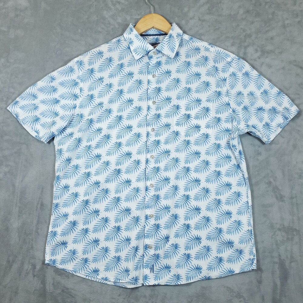 Johnnie O Lincoln Mens Large Palm Leaf Print Button Down Shirt Gulf Blue